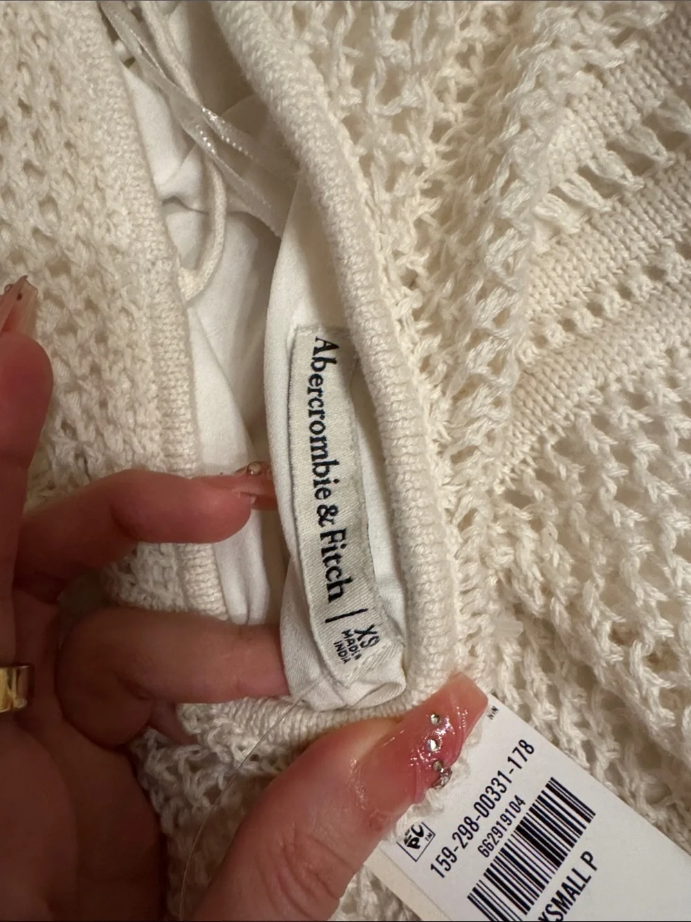 Abercrombie & Fitch Cream Halter Crochet Maxi Dress
